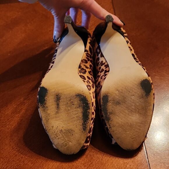 Guess by Marciano, Peep Toe Stiletto Heels, Size 6.5", Leopard Animal Print - Picture 7 of 10